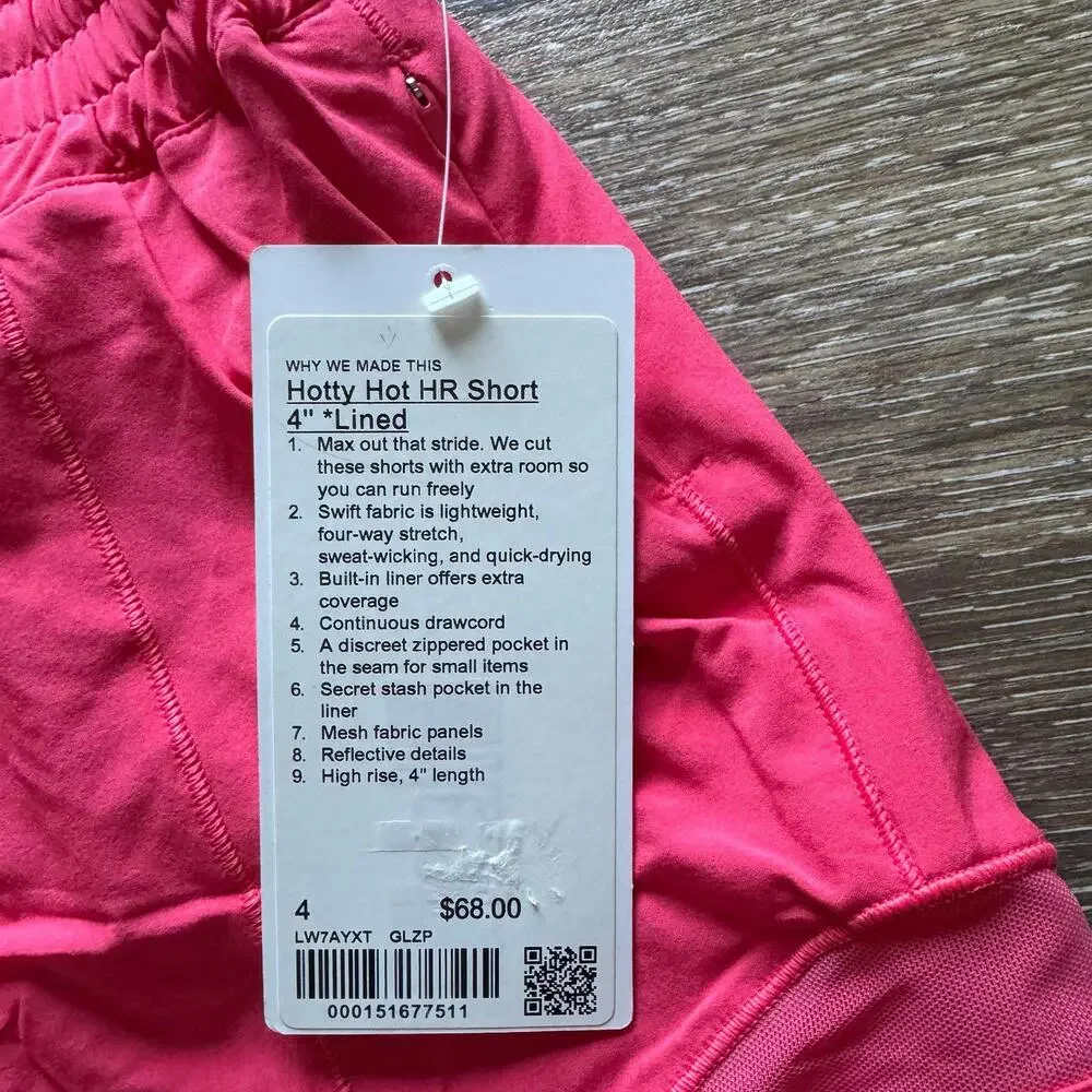 Lululemon Hotty Hot Short High Rise 4” Glaze Pink Size 4 NWT - Picture 4 of 6